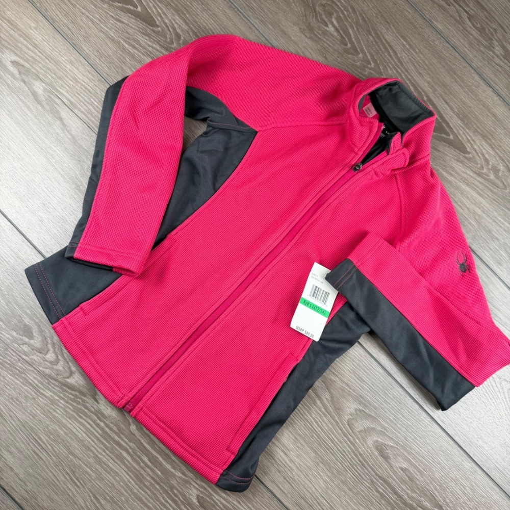 Spyder Girls Jacket Full Zip Waffle Fleece Pink Grey L 12/14